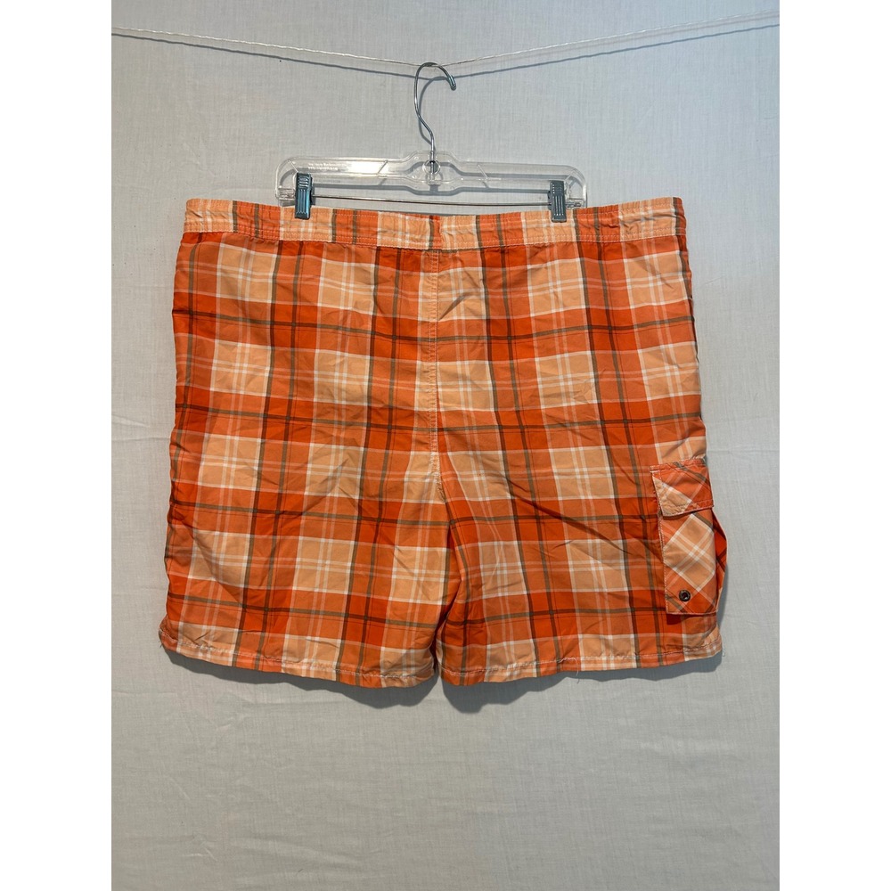 John Bartlett Consensus Mens Orange Plaid Swim Trunks Cargo Pocket Large 2365 - Picture 8 of 11